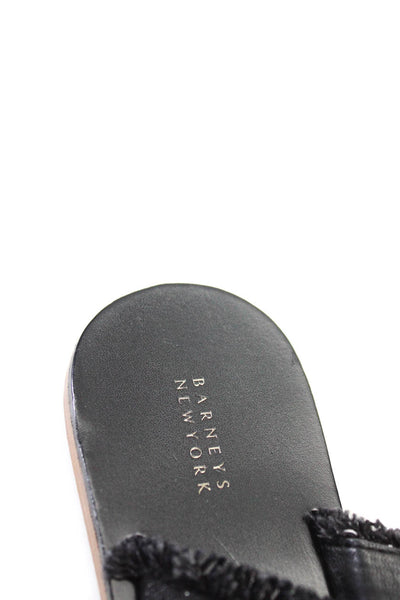 Barneys New York Womens Toe Loop Cross Fringe Flat Slide Sandals Black Size 36