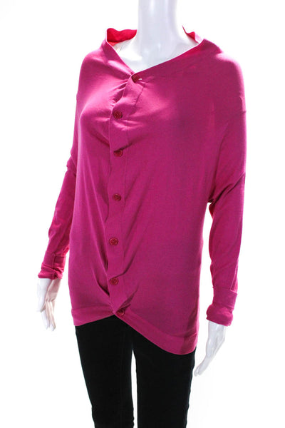 BCBGMAXAZRIA Womens Button Front V Neck Silk Cardigan Sweater Pink Size Small