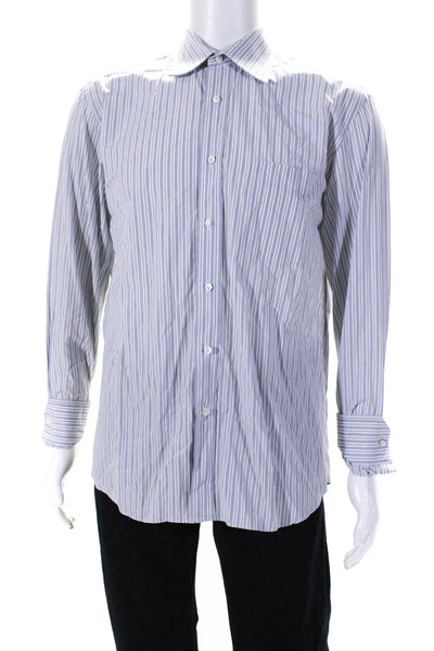 Canali Mens Cotton Striped Long Sleeve Button Down Shirt White Size 41/16 L