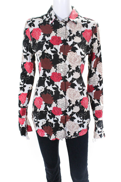Equipment Femme Womens Silk Floral Print Button Up Blouse Top Red Size XS