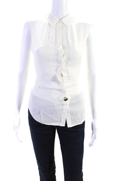Theory Womens Silk Sleeveless Collared Hidden Placket Blouse Ivory White Size L