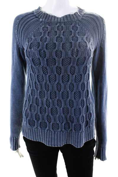 Paige Womens Cable Knit Crew Neck Sweater Blue Cotton Size Extra Small