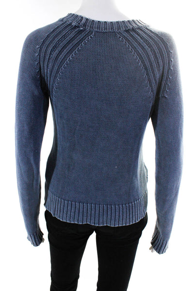 Paige Womens Cable Knit Crew Neck Sweater Blue Cotton Size Extra Small