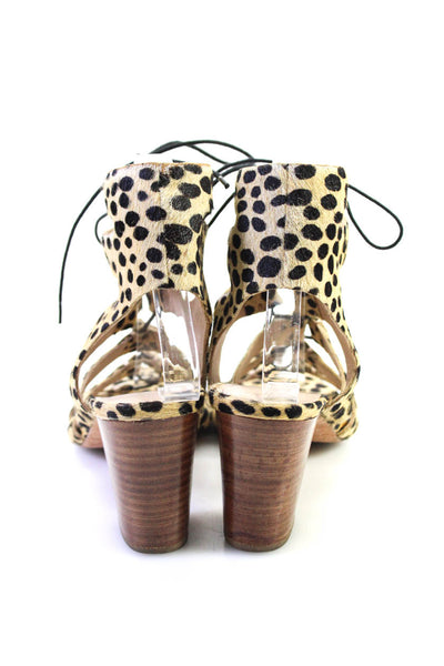 Loeffler Randall Womens Block Heel Leopard Spotted Sandals Brown Size 9B