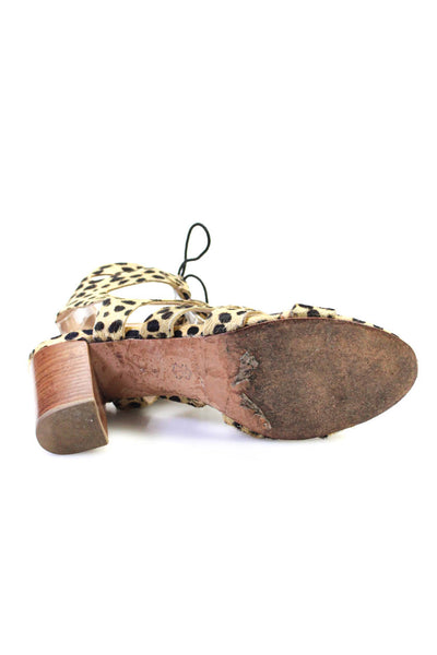 Loeffler Randall Womens Block Heel Leopard Spotted Sandals Brown Size 9B