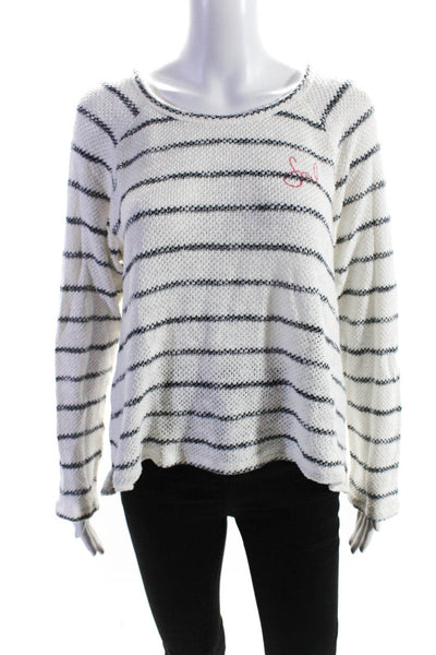 Soulcycle x Sundry Womens Striped Round Neck Pullover Sweater White Black Size L