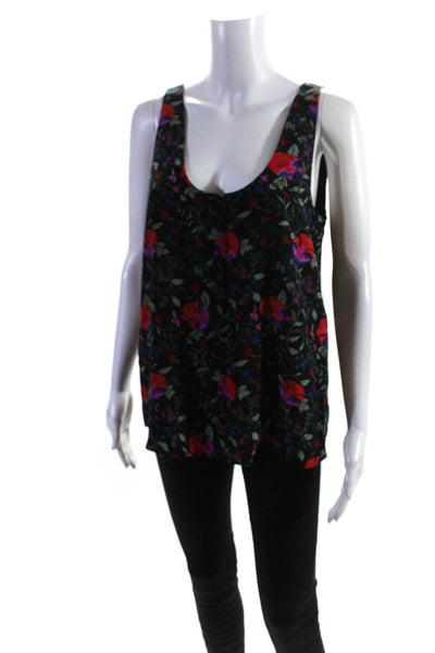 Joie Womens Silk Floral Print Tank Top Black Multi Colored Size Small