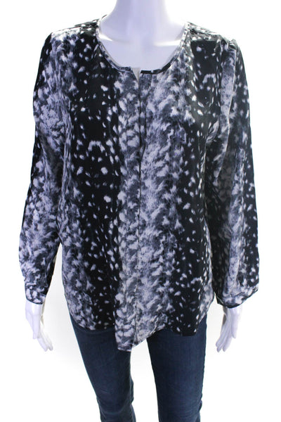 Joie Womens 100% Silk Spotted Buttoned Long Sleeved Blouse Gray White Size M