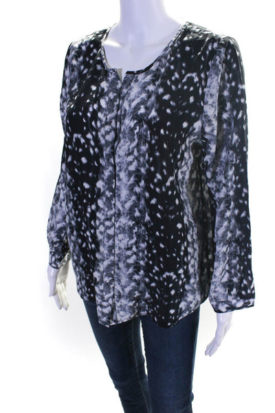 Joie Womens 100% Silk Spotted Buttoned Long Sleeved Blouse Gray White Size M