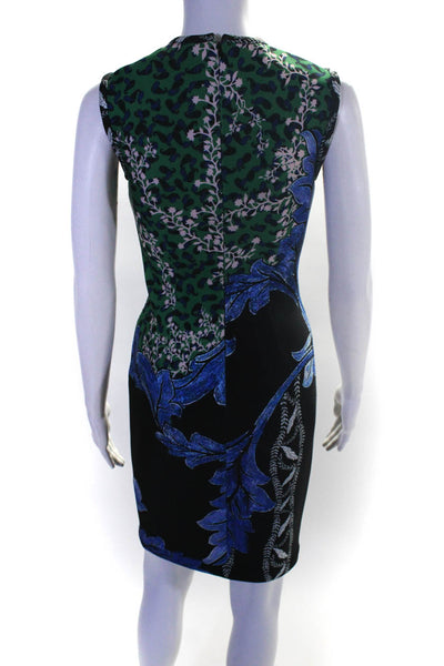 Yigal Azrouel Womens Paisley Knee Length Pencil Dress Blue Green Black Size 2