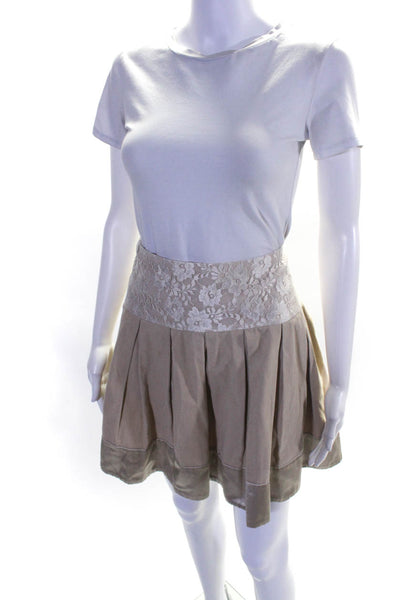 Simonetta Women's Corduroy Lace Trim Pleated Skirt Beige Size 14
