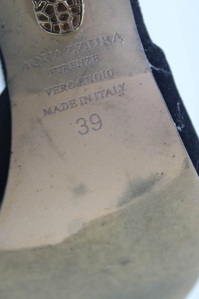 Aquazzura Womens Strappy Pointed Toe Stiletto Pumps Black Suede Size 39 9