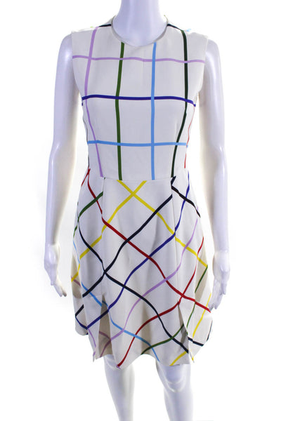 Mary Katrantzou Womens Grid Print Scoop Neck Sleeveless A-Line Dress Buff Size 6