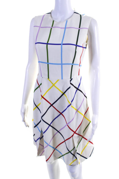 Mary Katrantzou Womens Grid Print Scoop Neck Sleeveless A-Line Dress Buff Size 6