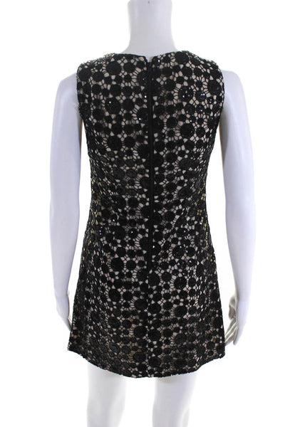 Alice + Olivia Womens Sequin Circle Print Short Tank Dress Black Beige Size 0