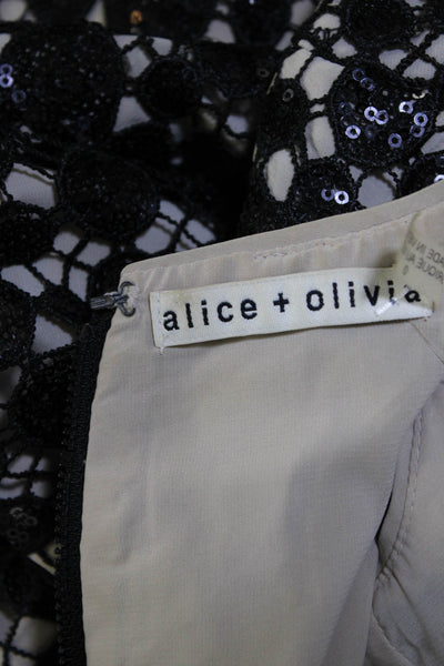 Alice + Olivia Womens Sequin Circle Print Short Tank Dress Black Beige Size 0