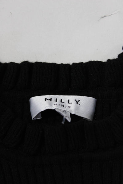 Milly Minis Girls Ribbed Ruffled Neckline Sleeveless Tank Top Black Size 6-7