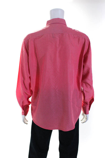 Bugatchi Men's Striped Button Down Dress Shirt Red Size L