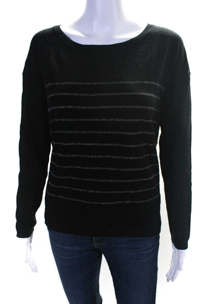 Joie Women's Round Neck Long Sleeves Pullover Sweater Black Stripe Size S