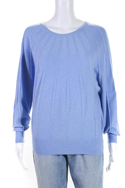 Tahari Womens Scoop Neck Cable Knit Light Sweatshirt Blue Size Large