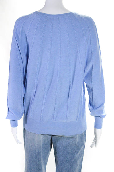 Tahari Womens Scoop Neck Cable Knit Light Sweatshirt Blue Size Large