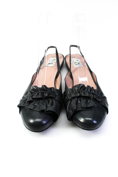 Barneys New York Women's Round Toe Ruffle Sling Back Flat Sandals Black Size 7