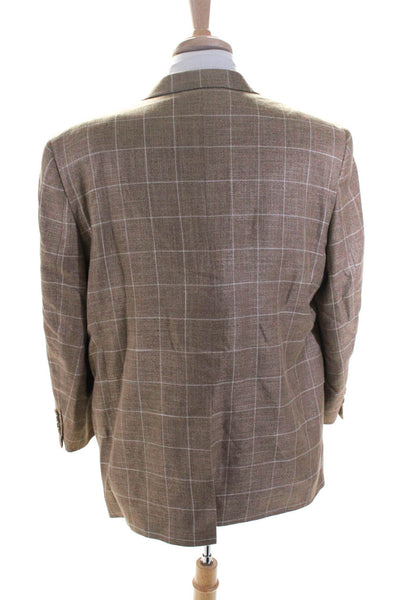 Hart Schaffner Marx Men's Grid Print Two-Button Blazer Jacket Brown Size 44