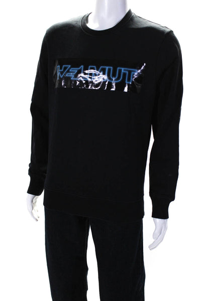 Helmut Lang Men's Long Sleeve Logo Crewneck Jersey Sweatshirt Black Size M
