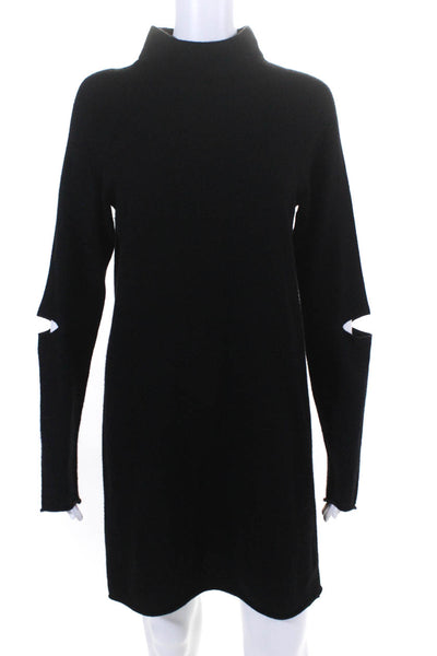 360 Cashmere Womens Pullover Elbow Cut Out Cashmere Sweater Dress Blck Medium