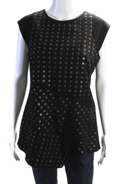 Vivienne Tam Womens Wool Spotted Asymmetrical Sleeveless Zip Top Black Size 10