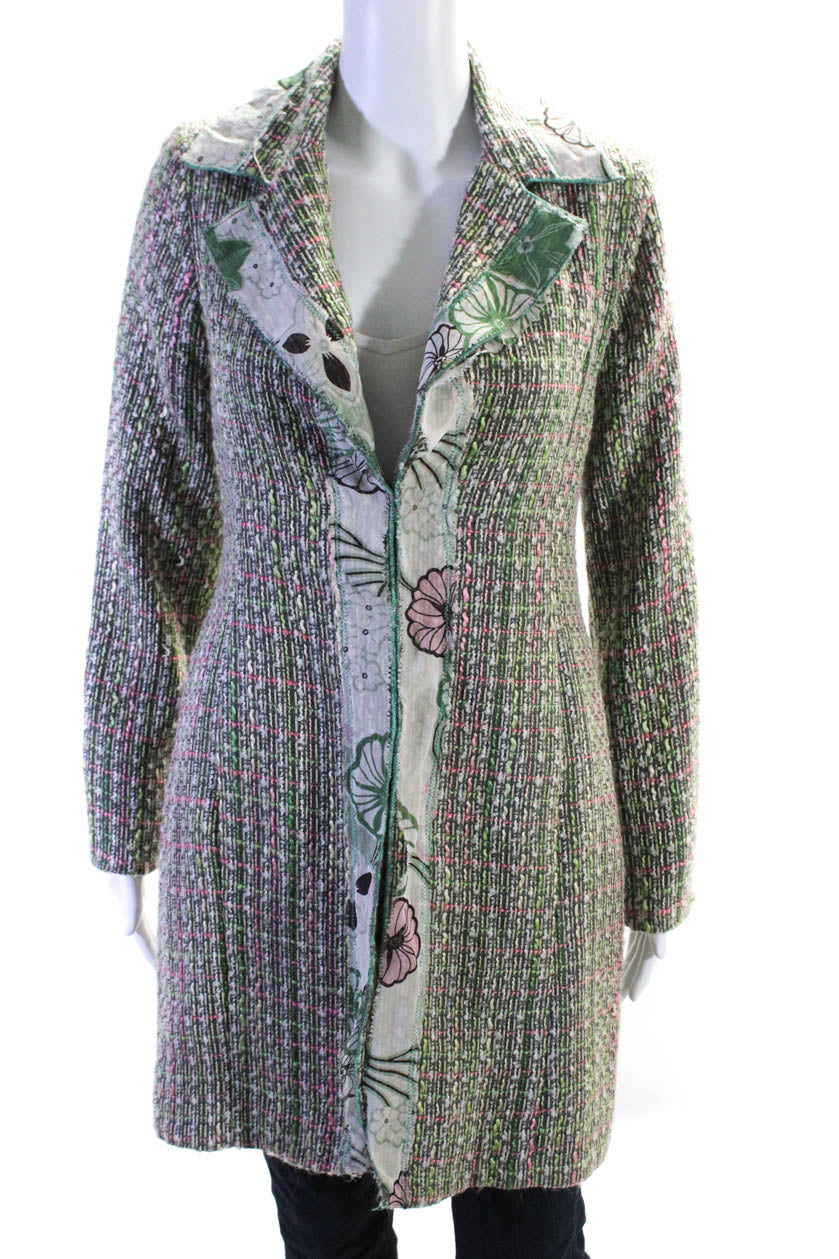 True Meaning Womens Woven Striped Fringed Patchwork Floral Blazer Gree -  Shop Linda's Stuff