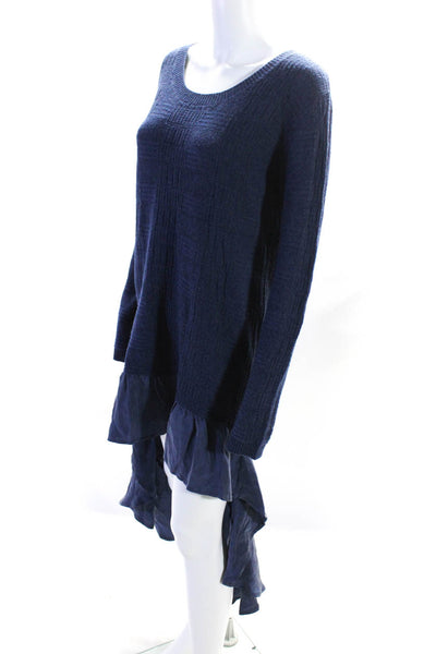 AIKO Womens Textured Striped Patchwork Ruffled Hem High Low Dress Blue Size S