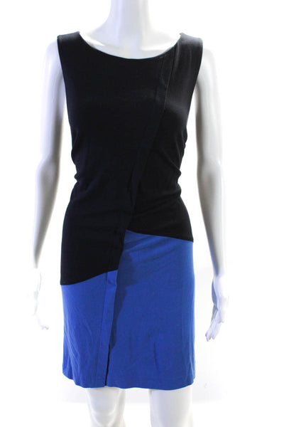 Lafayette 148 New York Womens Colorblock Drape Pullover A-Line Dress Navy Size M