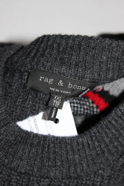 Rag & Bone Womens Merino Wool Fair Isle Sleeve Crewneck Sweater Gray Size 2XS