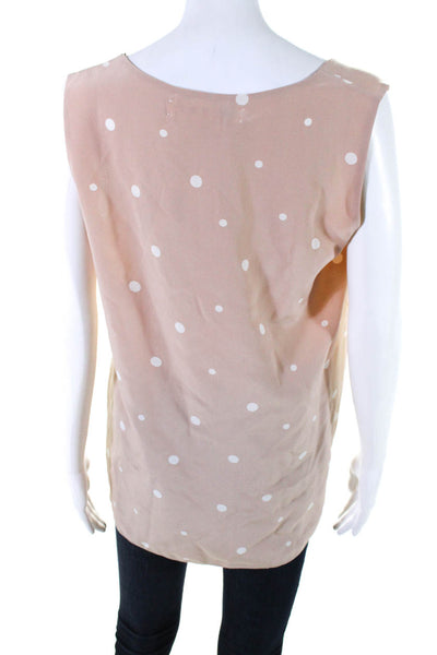 Marni Womens Silk Chiffon Polka Dot Print Round Neck Tank Blouse Beige Size 46