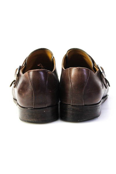 Meermin Mens Leather Cap Toe Double Buckle Low Heel Dress Shoes Brown Size 8.5