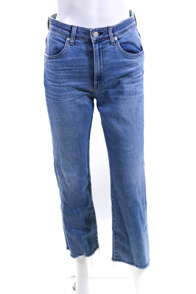 CQY Womens Cotton Denim Mid-Rise Flared Hem Jeans Trousers Pants Blue Size 28