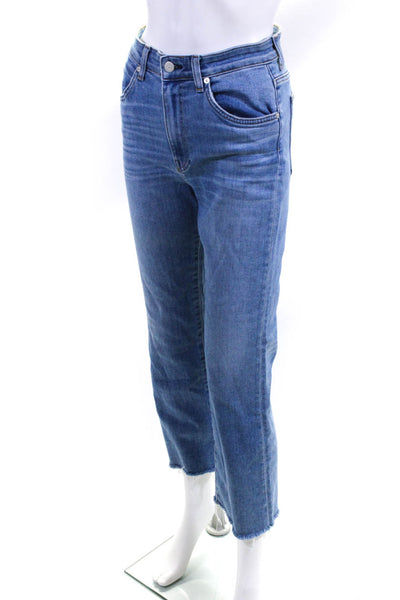 CQY Womens Cotton Denim Mid-Rise Flared Hem Jeans Trousers Pants Blue Size 28