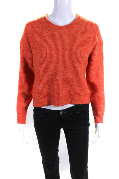 Heartloom Womens Orange Ribbed Knit Crew Neck Pullover Sweater Top Size S