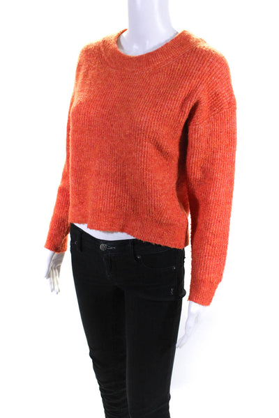 Heartloom Womens Orange Ribbed Knit Crew Neck Pullover Sweater Top Size S