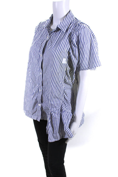 Clu Womens Blue Striped Ruffle Detail Shirt Size 10 12076267