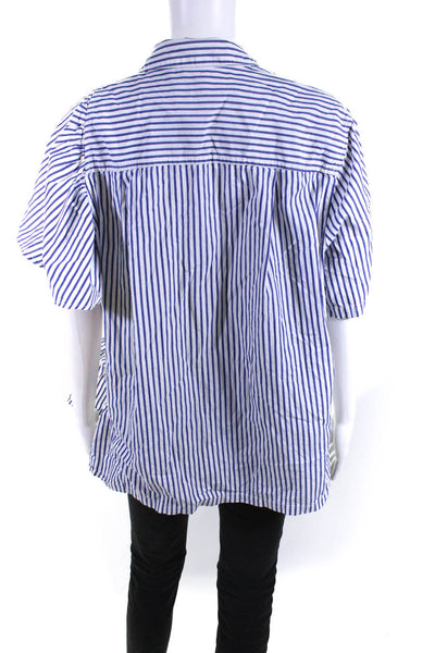 Clu Womens Blue Striped Ruffle Detail Shirt Size 10 12076267