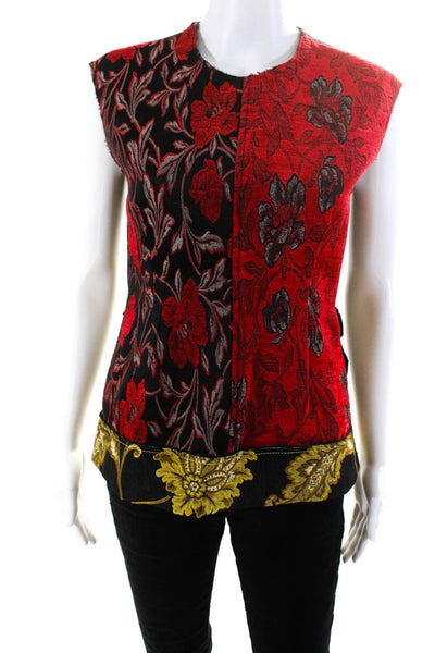 Derek Lam Womens Floral Jacquard Sleeveless Top Blouse Red Black Size 2