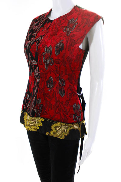 Derek Lam Womens Floral Jacquard Sleeveless Top Blouse Red Black Size 2