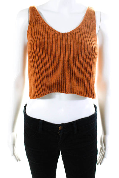 Intermix Womens V Neck Knit Crop Tank Top Blouse Orange Size Petite