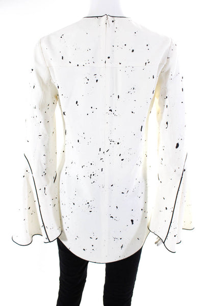 Derek Lam Womens Bell Sleeve Splatter V Neck Crepe Top Blouse White Black Size 2