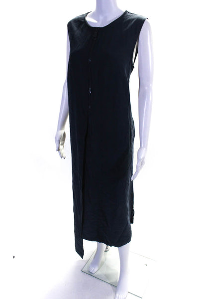 Verda Womens Crew Neck Front Zip Sleeveless Midi Shift Dress Navy Blue IT 44