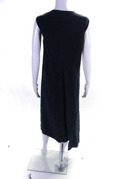 Verda Womens Crew Neck Front Zip Sleeveless Midi Shift Dress Navy Blue IT 44