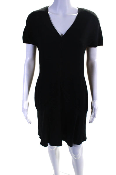 Giorgio Armani Womens V-Neck Short Sleeve Knee Length Dress Black Size 42 M