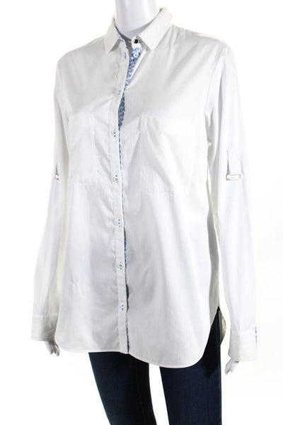 Basler Women's Collared Button Down Long Sleeve Shirt White Size 34